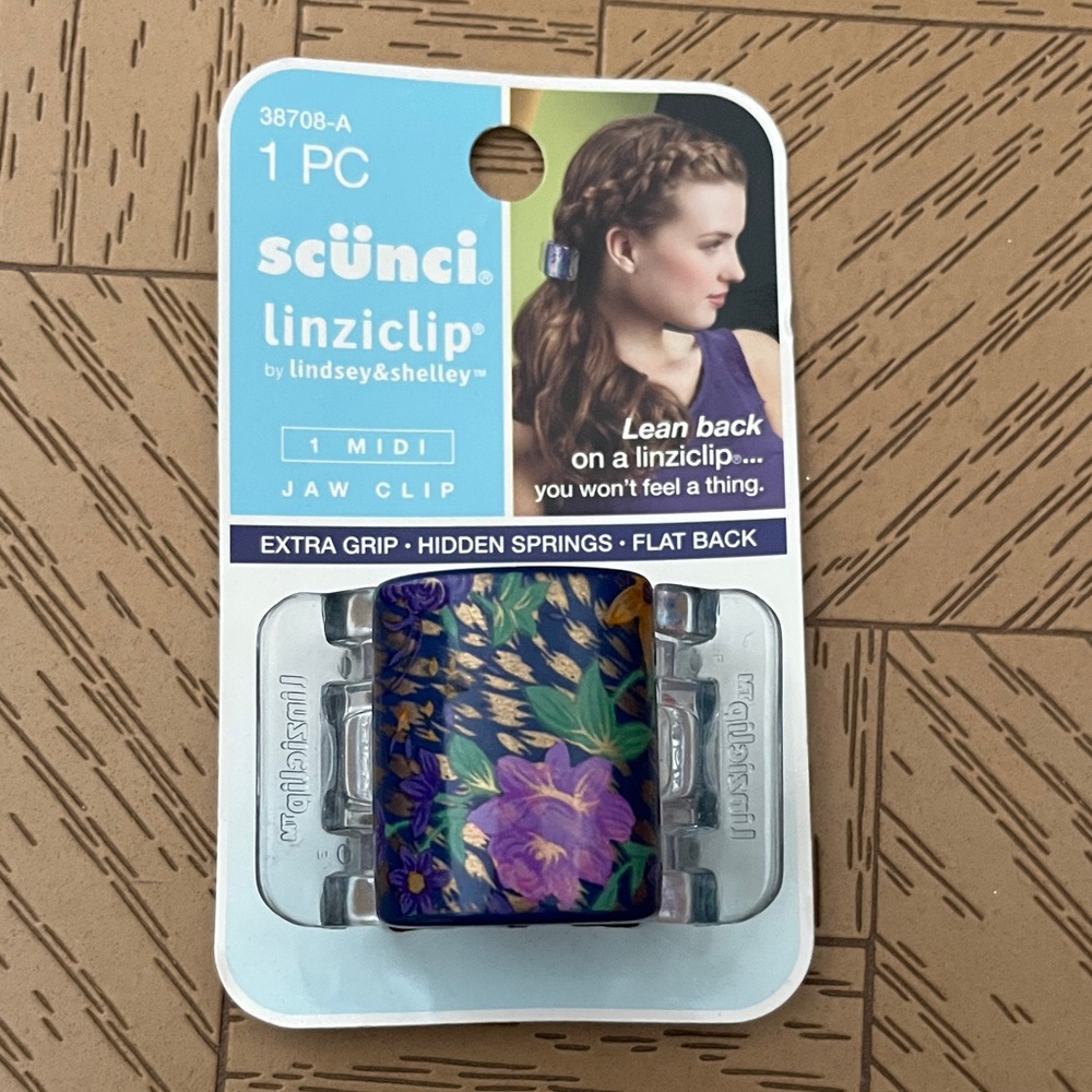 Scunci Linziclip Purple and Gold Floral Jaw Clip